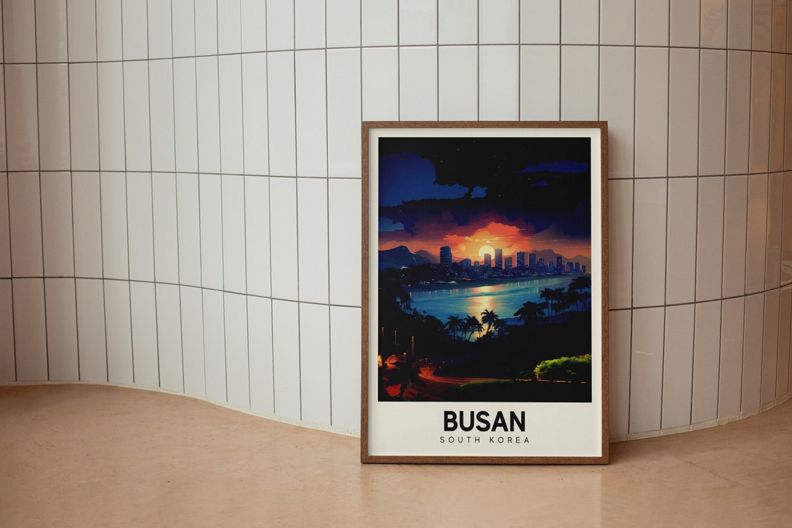 Busan South Korea Sunset Beach City Night Skyline Travel Poster - Image 2