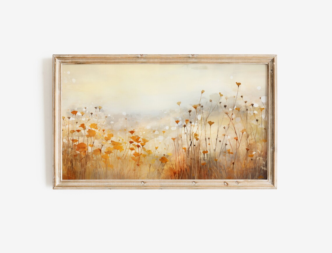 Dreamy Golden Autumn Wildflower Meadow Abstract Landscape Poster - Image 2