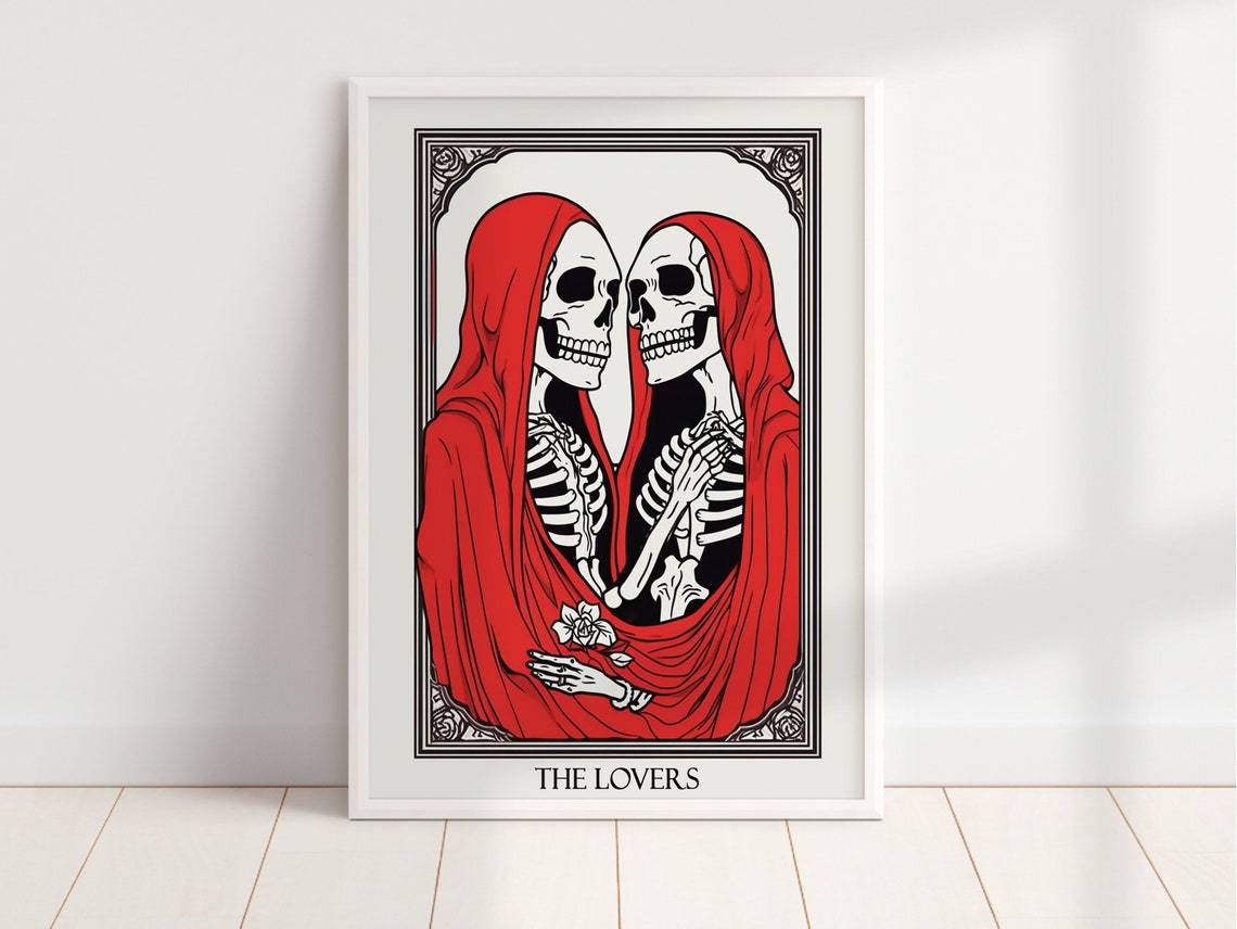 The Lovers Tarot Card Skeleton Embrace Gothic Romance Wall Poster