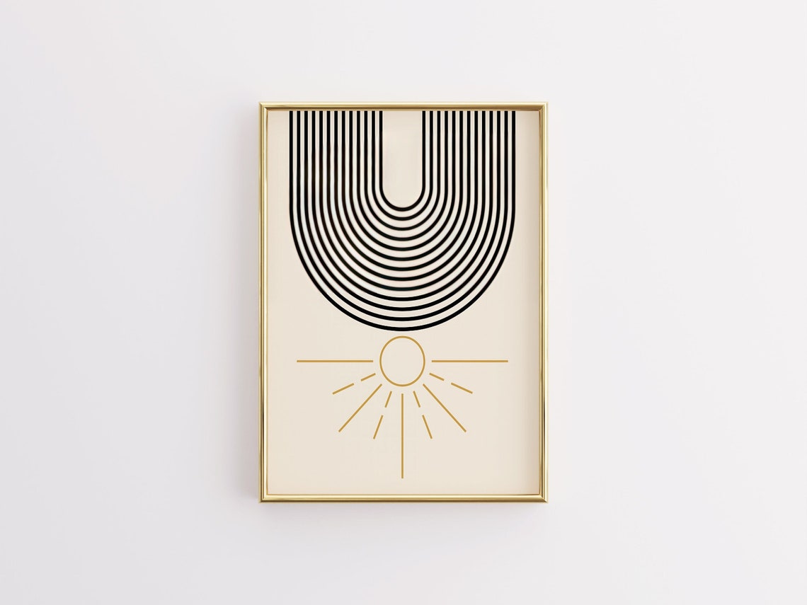 Geometric Sunset Black Arches Gold Sun Minimalist Art Poster