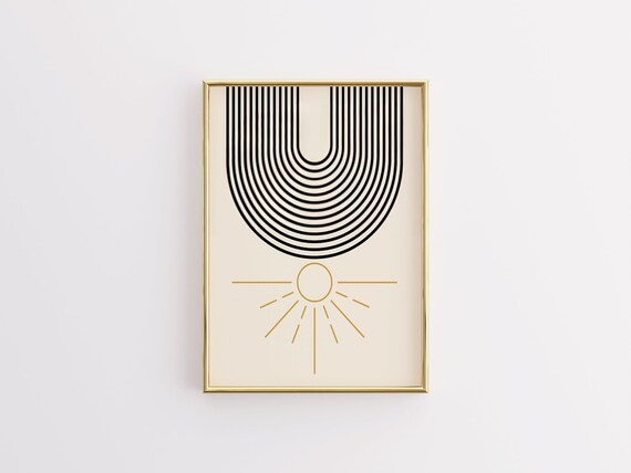 Sun Setting Geometric Abstract Art Print Minimalist Wall Art Neutral Wall Art Modern Boho Decor Line Art