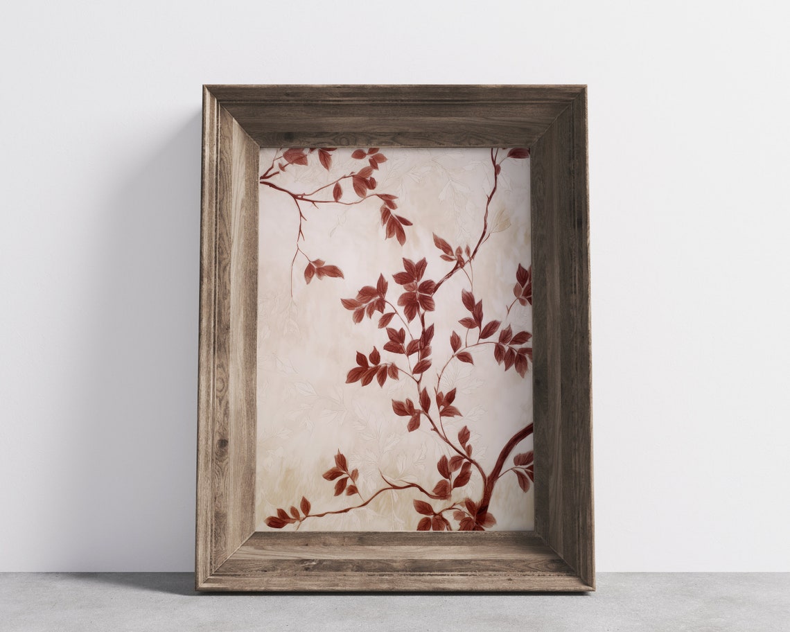 Rustic Autumn Leaves Botanical Batik Style Farmhouse Art Print - Image 2