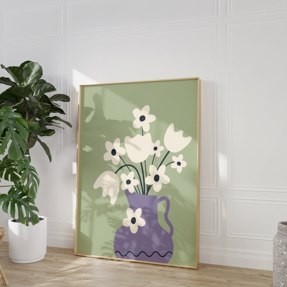 Lavender Purple Vase With Cream Flowers Boho Floral Art Poster - Image 4