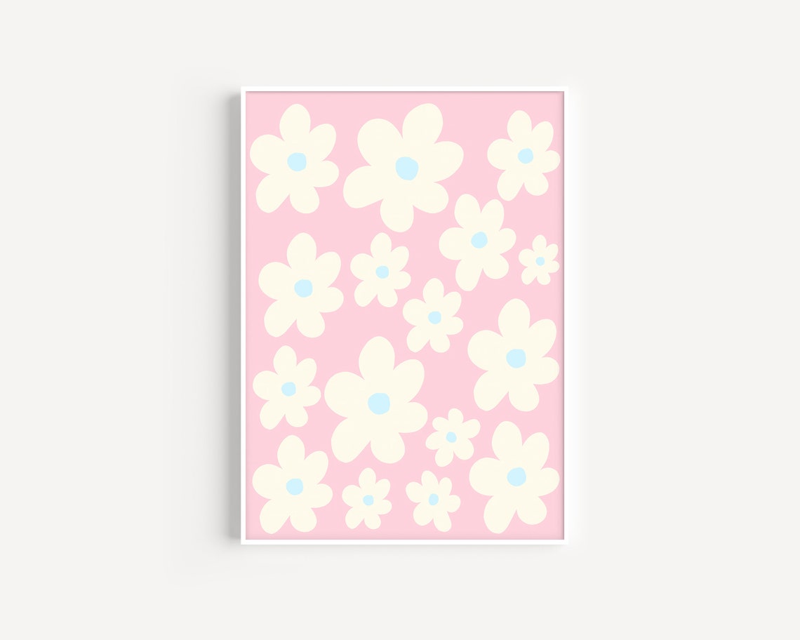 Pastel Pink Daisy Floral Pattern Cream Blossom Boho Art Poster - Image 3