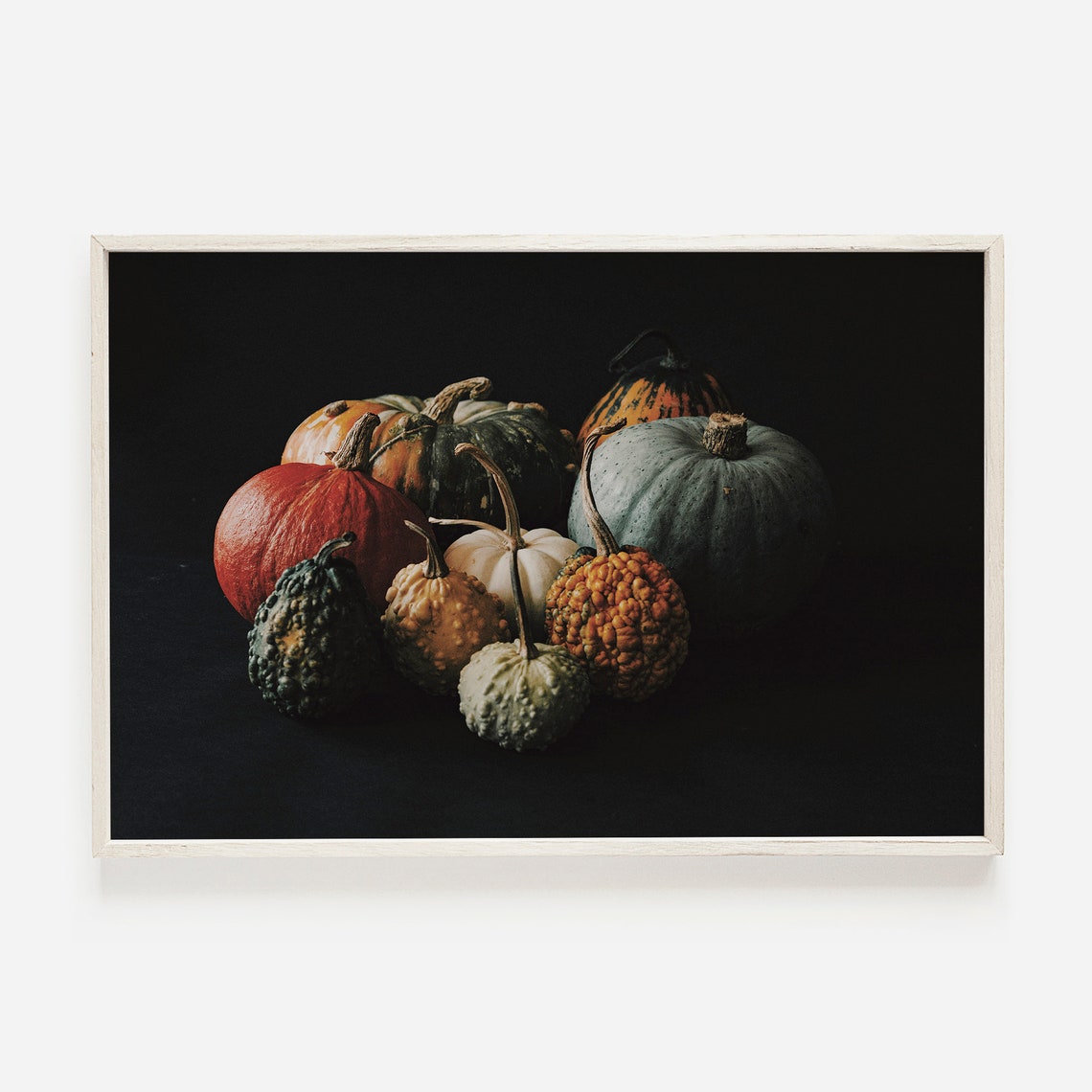 Moody Pumpkin Wall Art Farmhouse Fall Decor Harvest Gourd Photography Blue Table