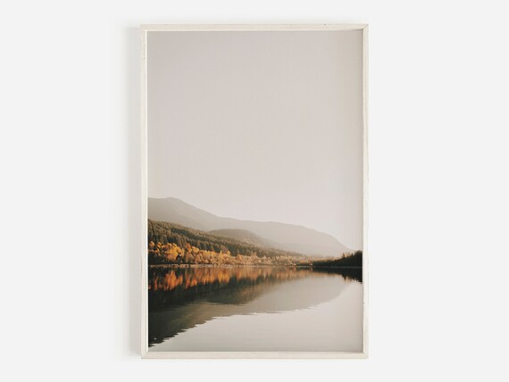 Serene Autumn Lake Reflection Pine Mountain Fall Colors Poster