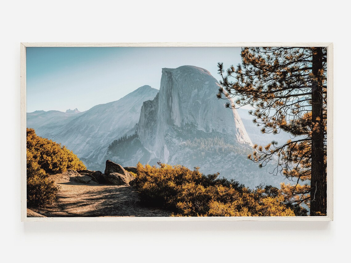 Yosemite Half Dome Golden Autumn Morning Pine Forest Landscape Photo Poster
