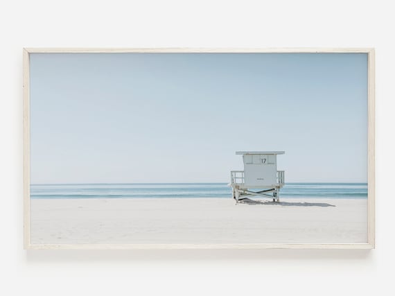 White Lifeguard Tower 17 On Empty Beach Minimalist Photo Poster