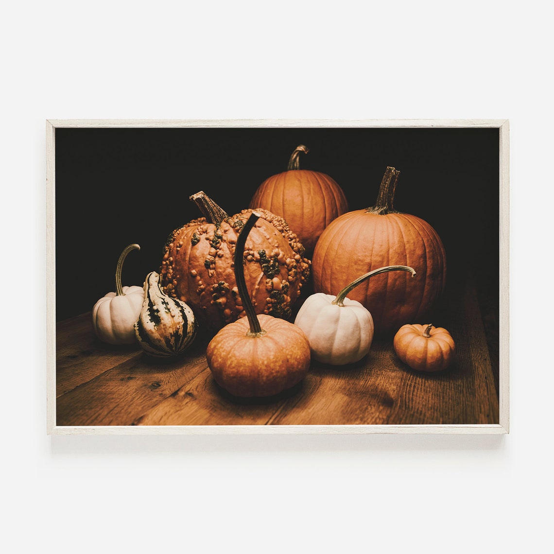 Pumpkins On Table Print Farmhouse Tablescape Rustic Home Decor Autumn Squash Harvest Pumpkin Poster Gourd
