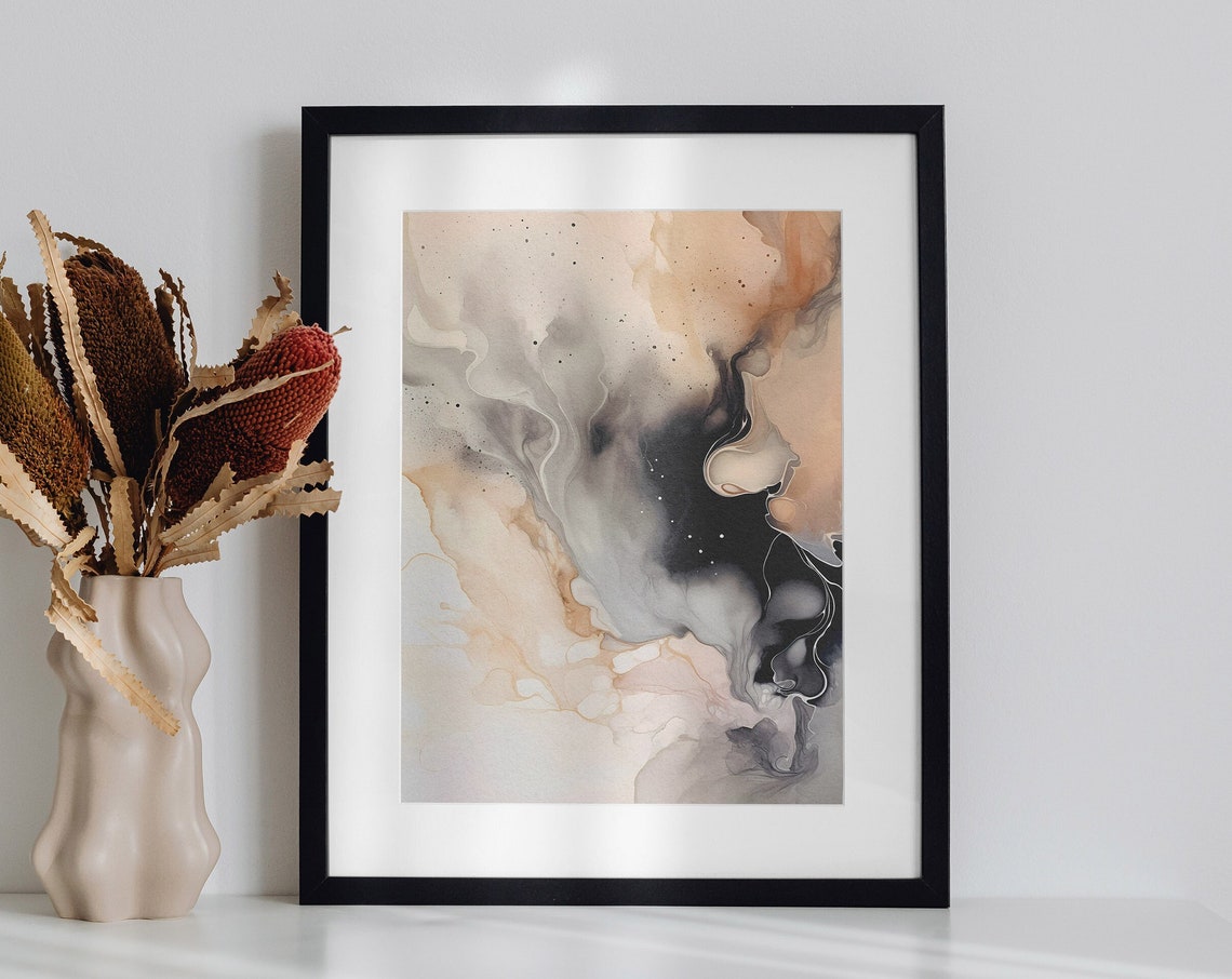 Beige Black And Gray Marble Alcohol Ink Abstract Modern Art Poster - Image 3