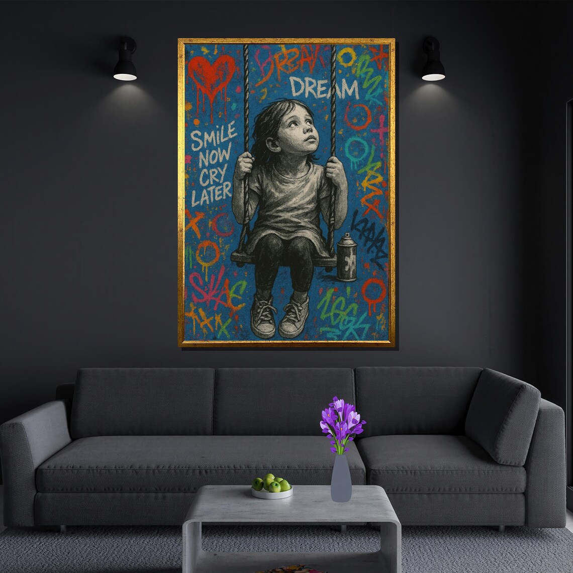 Graffiti Girl On Swing, Urban Kids Room Art - Image 3