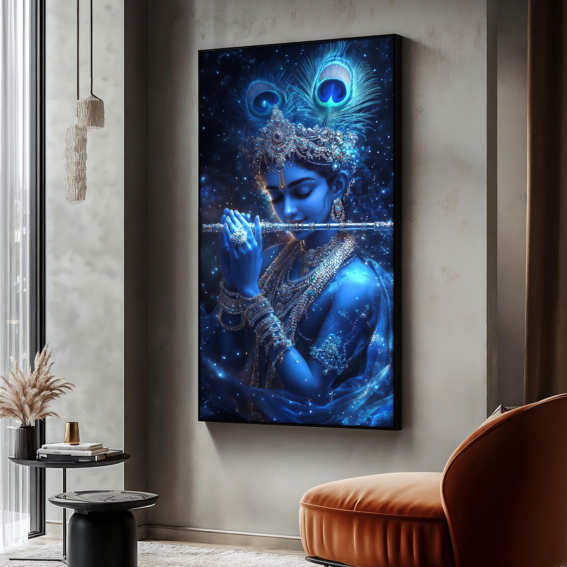 Lord Krishna Painting, Hindu Spiritual Indian Art Print