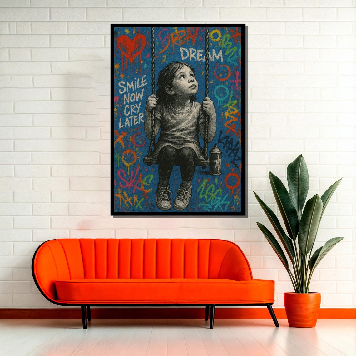 Graffiti Girl On Swing, Urban Kids Room Art - Image 2