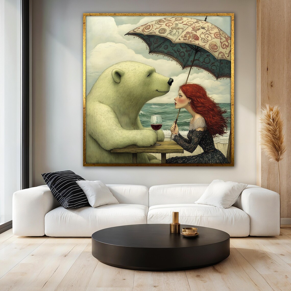 Funny Polar Bear Girl With Umbrella, Fantasy Beach Scene - Image 3