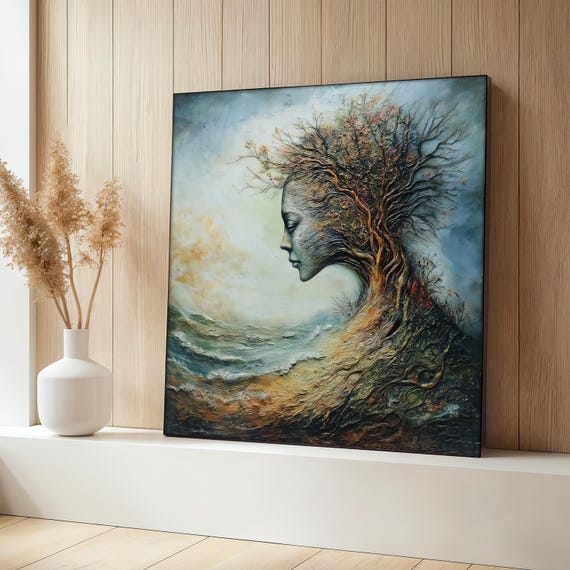 Abstract Nature Woman Painting, Surreal Fantasy Art Print