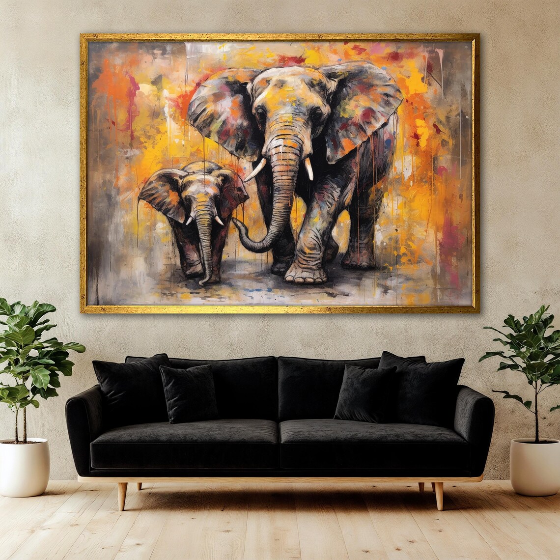 Elephant Painting, Mother And Baby Safari Animal Decor - Image 3
