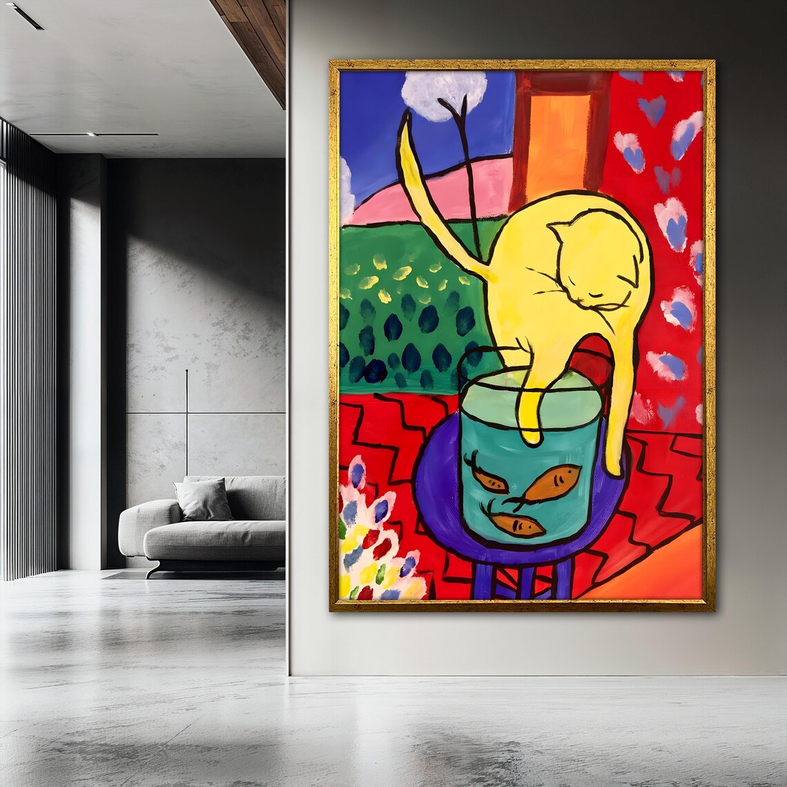 Cat And Goldfish, Matisse-Inspired Animal Art Print - Image 3