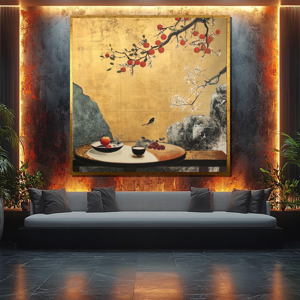 Traditional Japanese Still Life, Zen Fruit And Tea Decor