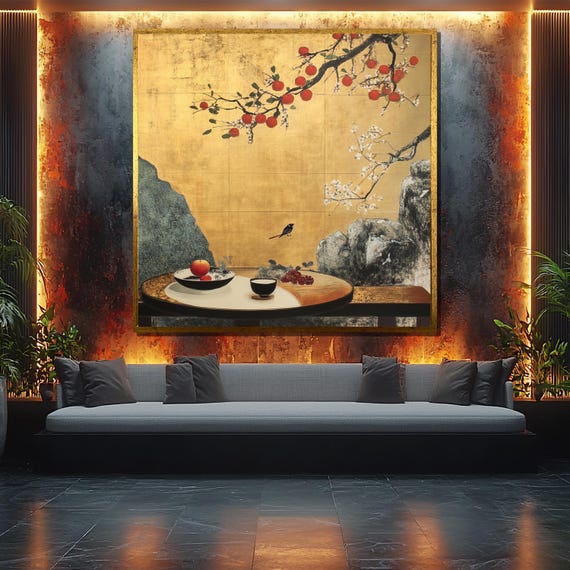 Traditional Japanese Still Life, Zen Fruit And Tea Decor