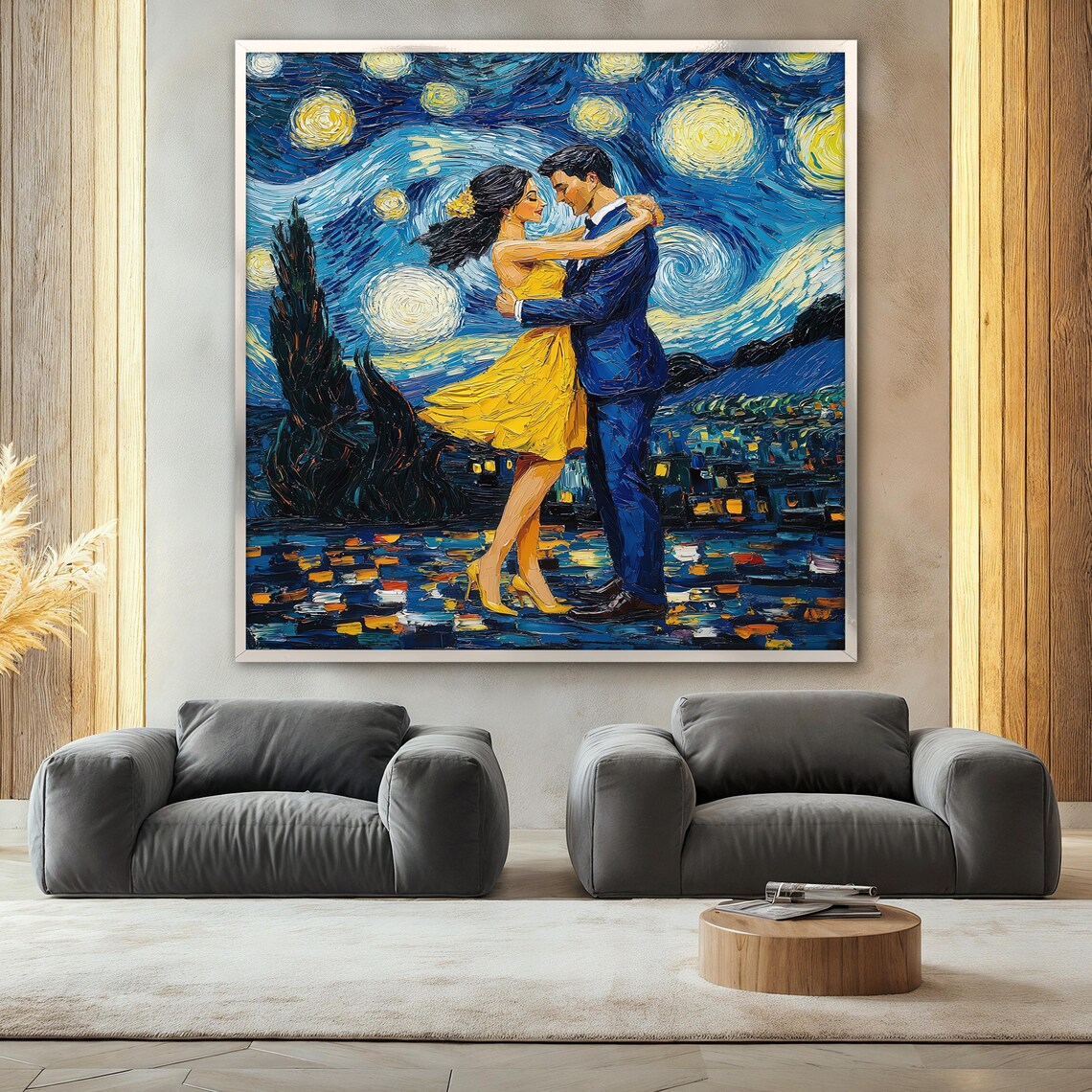 Romantic Couple Dancing Under Starry Night Swirling Sky Poster - Image 2