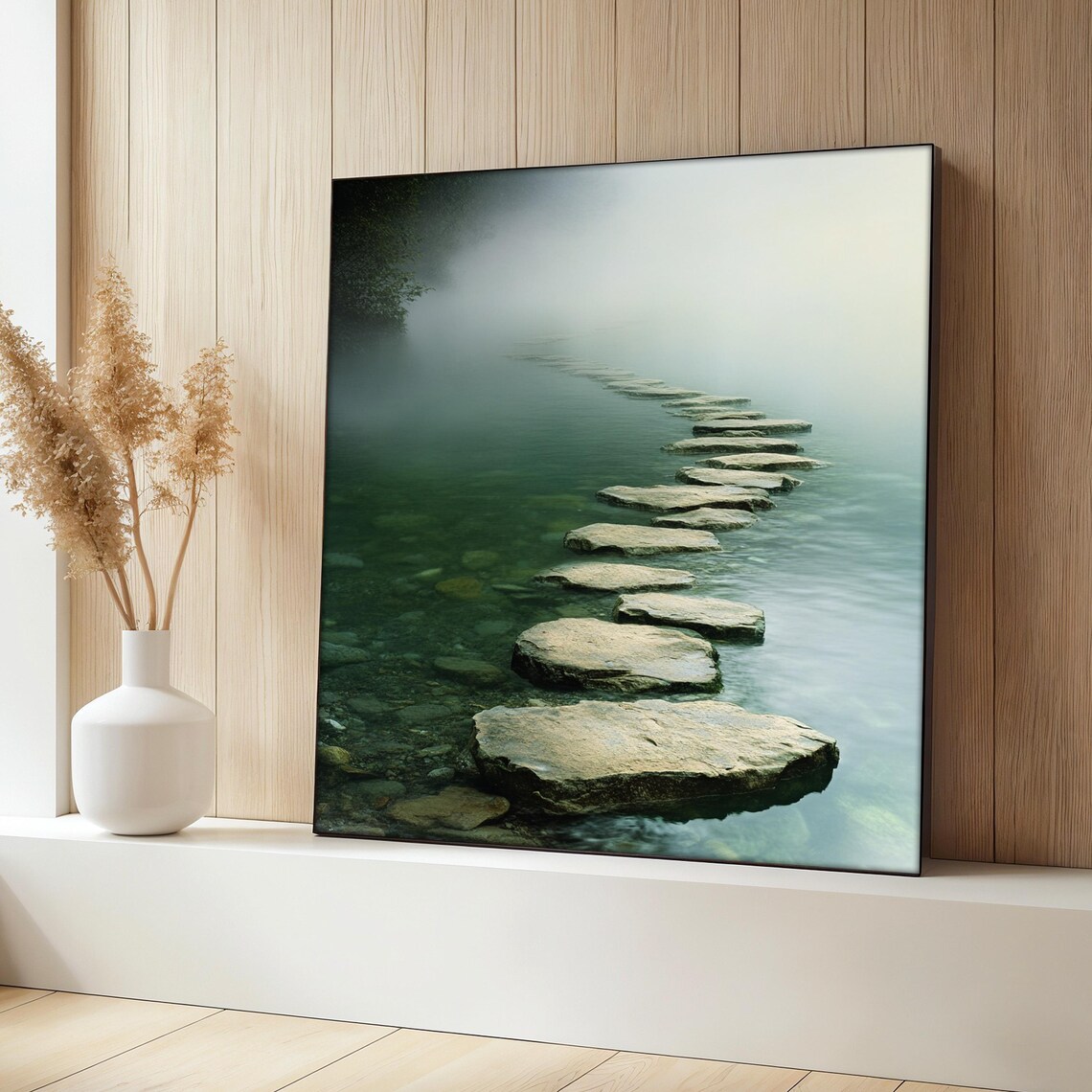 Stone Pathway Painting, Misty Zen Landscape Poster