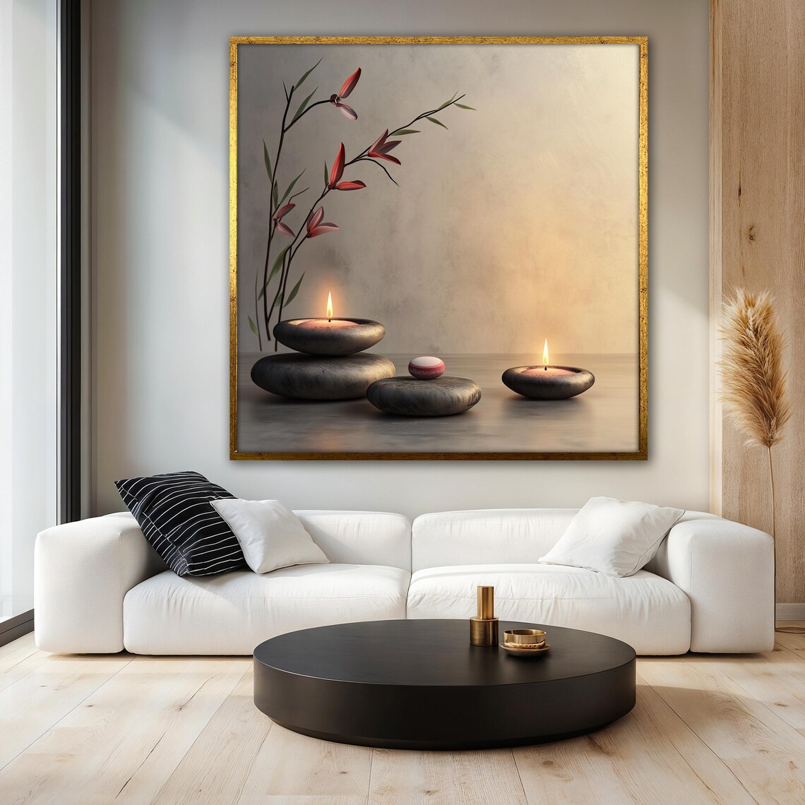 Zen Candle Painting, Spa Wall Art With Stones - Image 3