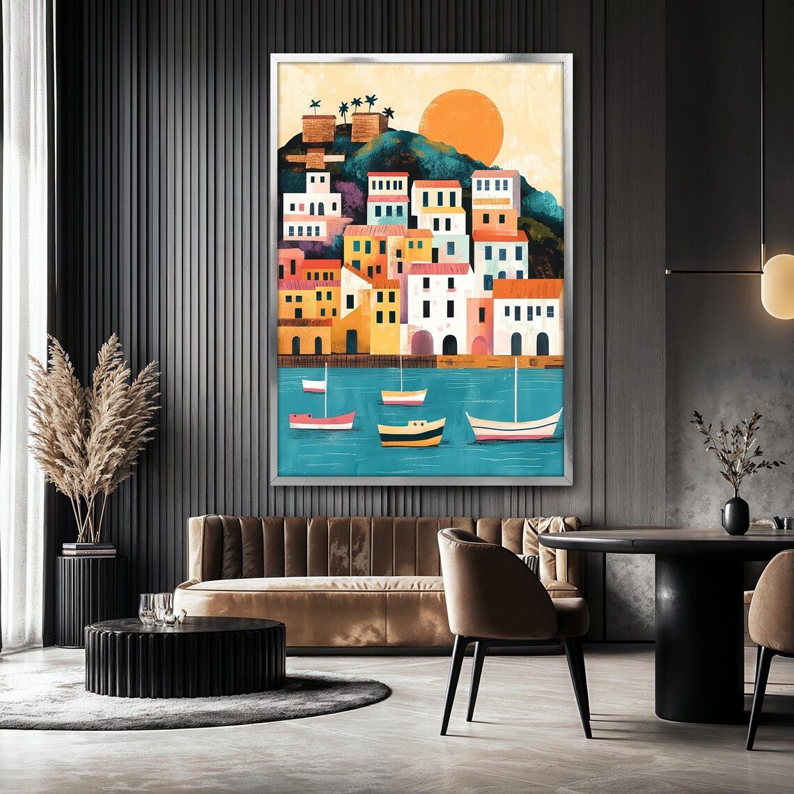 Mediterranean Coastal Town Art Print, Seaside Landscape - Image 2