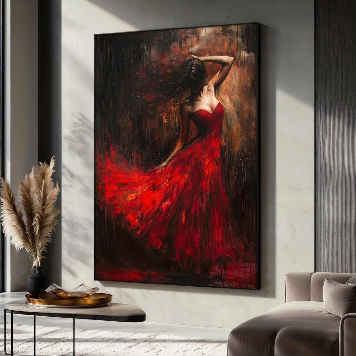 Sensual Woman In Red Painting, Bedroom Wall Art