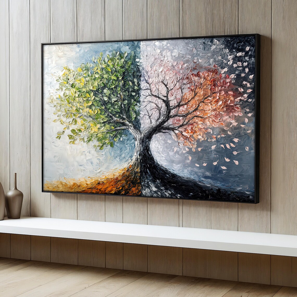 Four Seasons Tree Painting, Seasonal Landscape