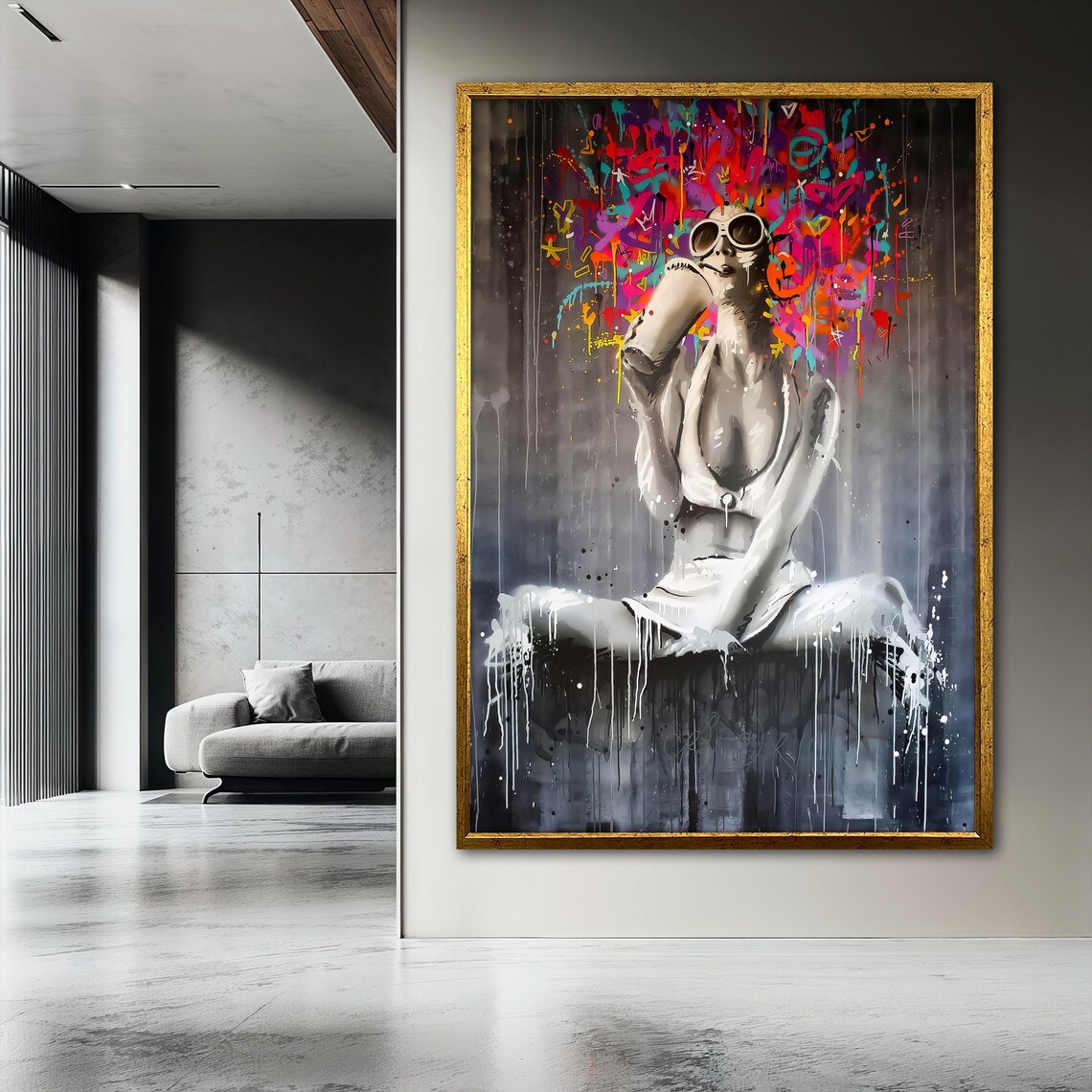 Colorful Graffiti Woman Painting, Urban Street Art - Image 3