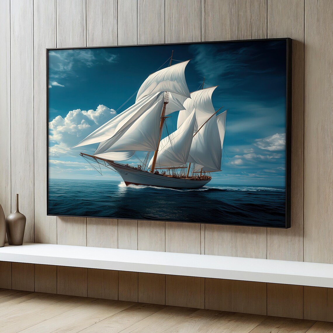 Sailing Ship Painting, Vintage Maritime Decor