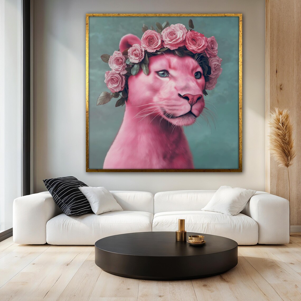 Pink Panther Painting, Cute Jungle Cat Art - Image 3