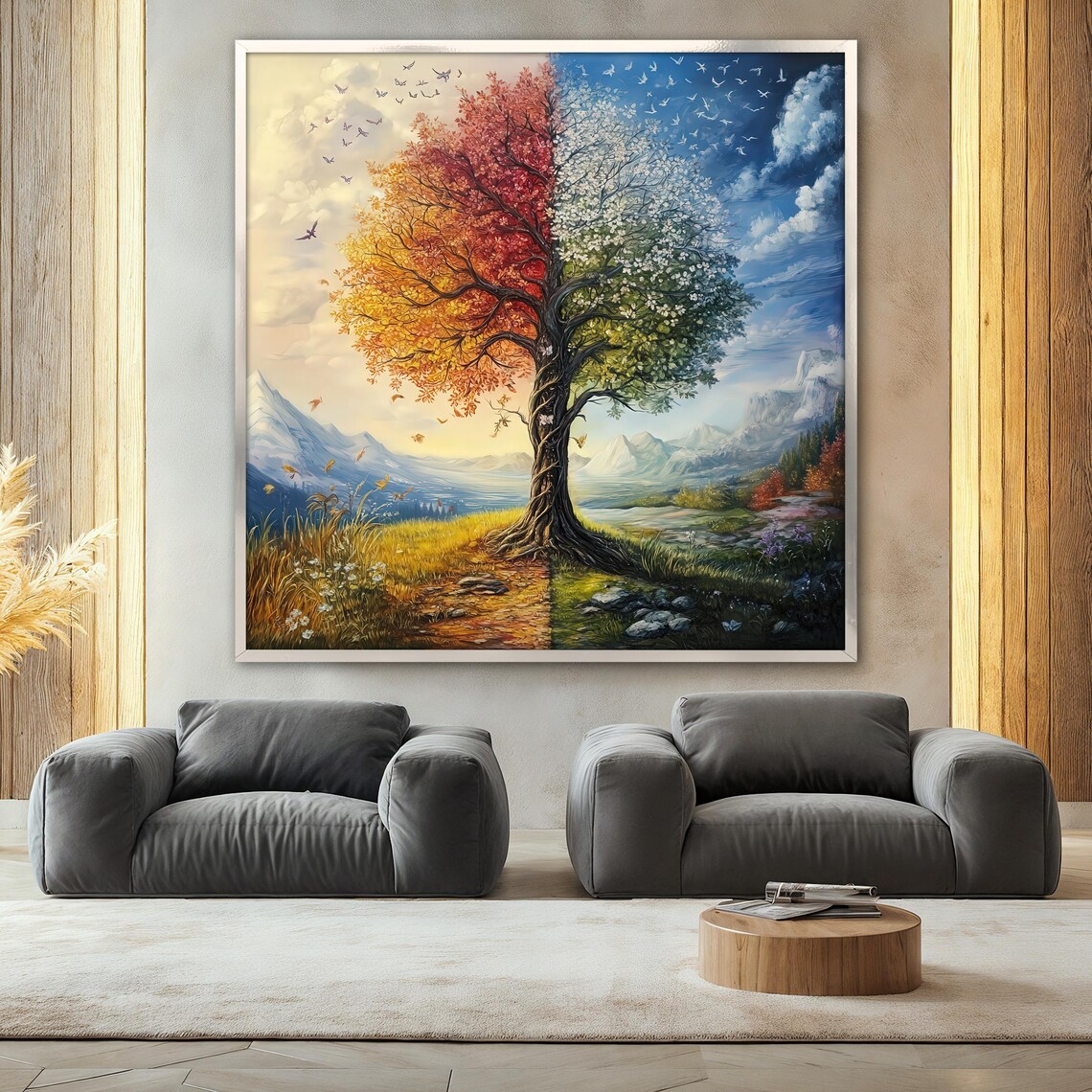 Four Seasons Tree Painting, Nature Landscape Art - Image 2