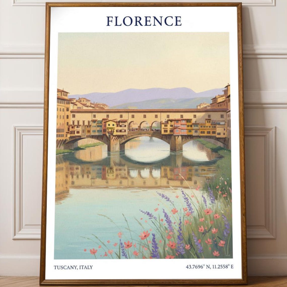 Florence Tuscany Italy Vintage Travel Poster Ponte Vecchio Bridge Art