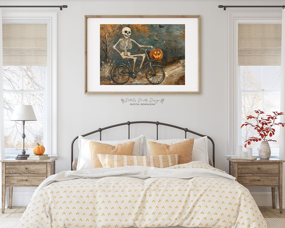 Halloween Skeleton Rustic Vintage Style Art Print - Image 2