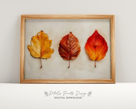 Fall Leaf Still Life Painting, Rustic Vintage Autumn Print