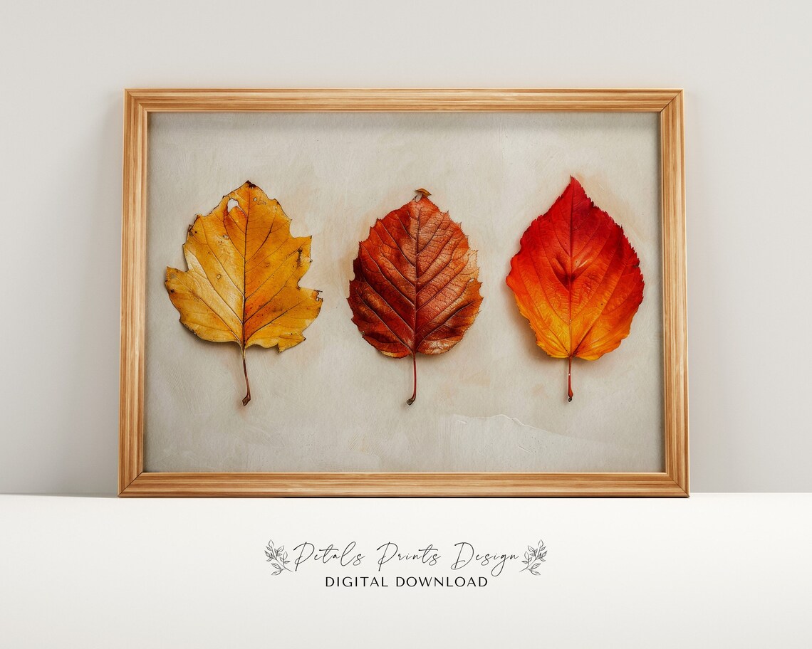 Fall Leaf Still Life Painting, Rustic Vintage Autumn Print