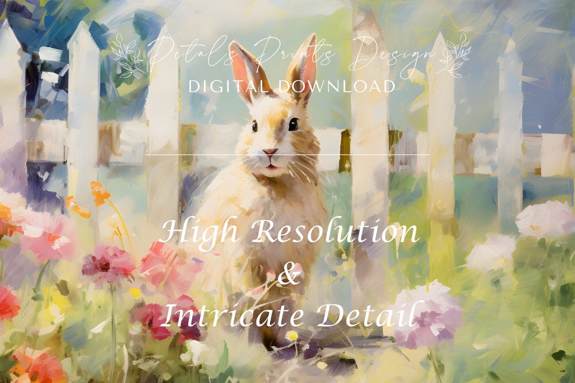 Sunny Bunny in Wildflower Garden Impressionistic Spring Poster - Image 3