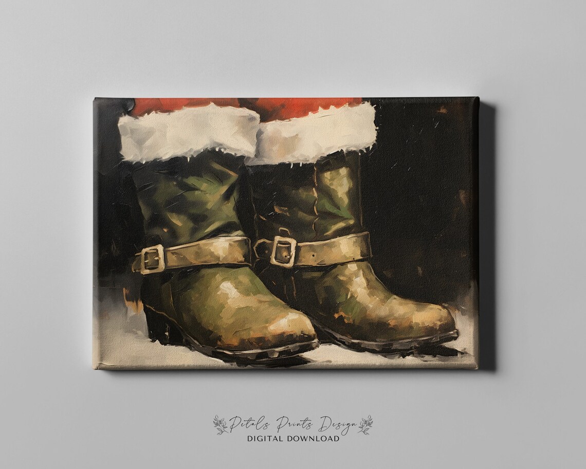 Christmas Boots Still Life, Rustic Vintage Art Print - Image 4