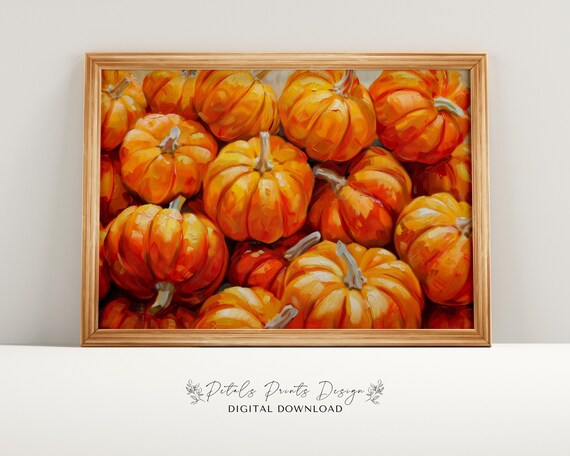 Bold Orange Pumpkin Patch Pile Impasto Fall Harvest Art Print