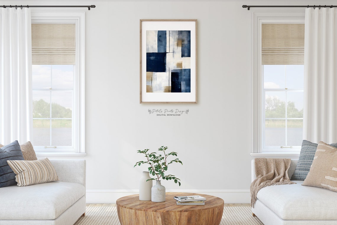 Navy White Geometric Rectangles Modern Abstract Vertical Poster - Image 2