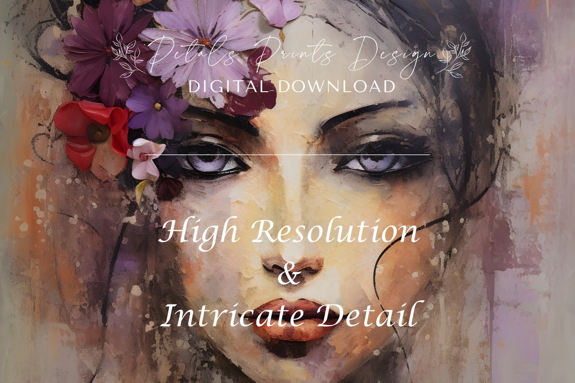 Woman Face with Colorful Flower Crown on Dark Moody Art Poster - Image 3