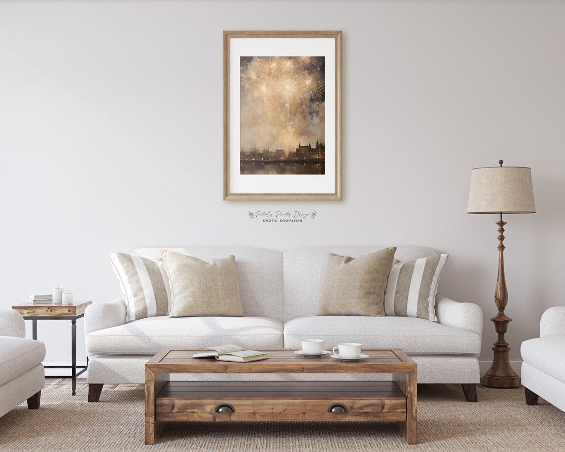 Fireworks Over City Skyline Night Celebration Watercolor Poster - Image 2