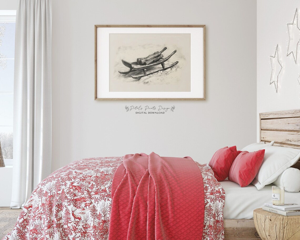 Christmas Sled Vintage Holiday Art Print - Image 2