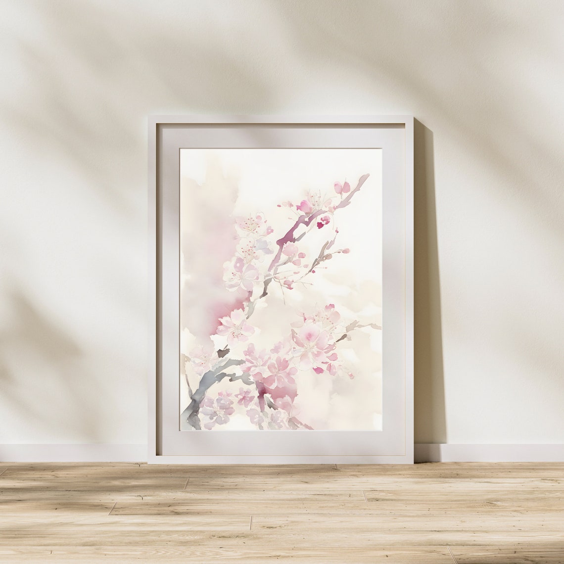 Cherry Blossom Soft Pink Watercolor Branch Botanical Wall Print