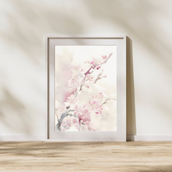 Cherry Blossom Watercolor Art Print Botanical Wall Decor