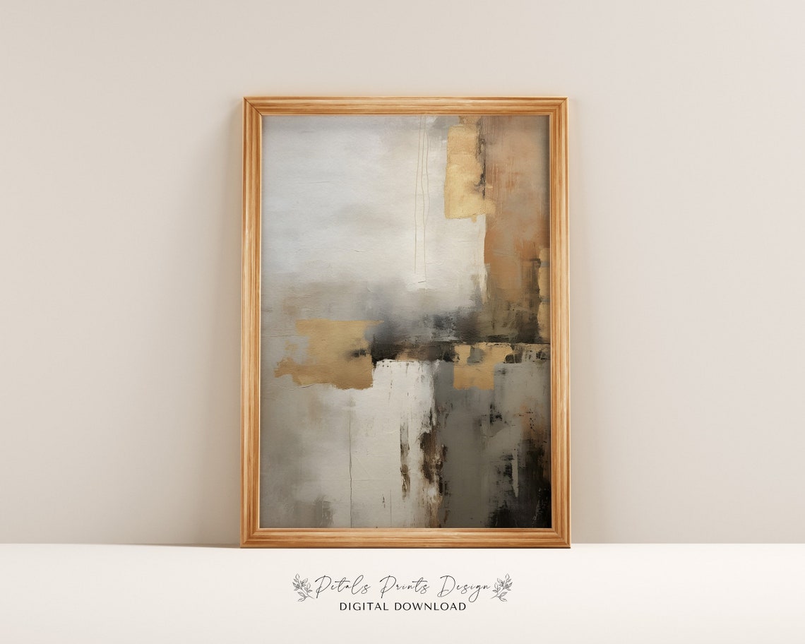 Soft Gray Gold Neutral Abstract Drips Textured Modern Art Poster