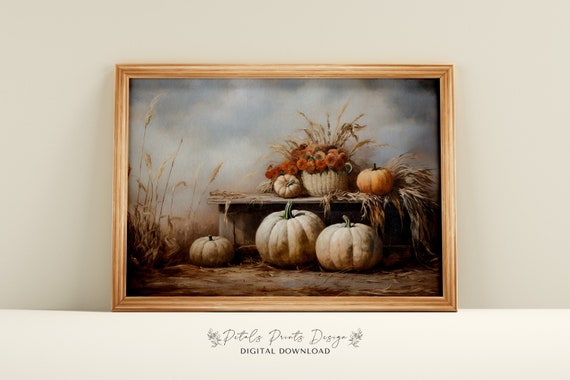 Pumpkin Still Life Painting Rustic Autumn Wall Art