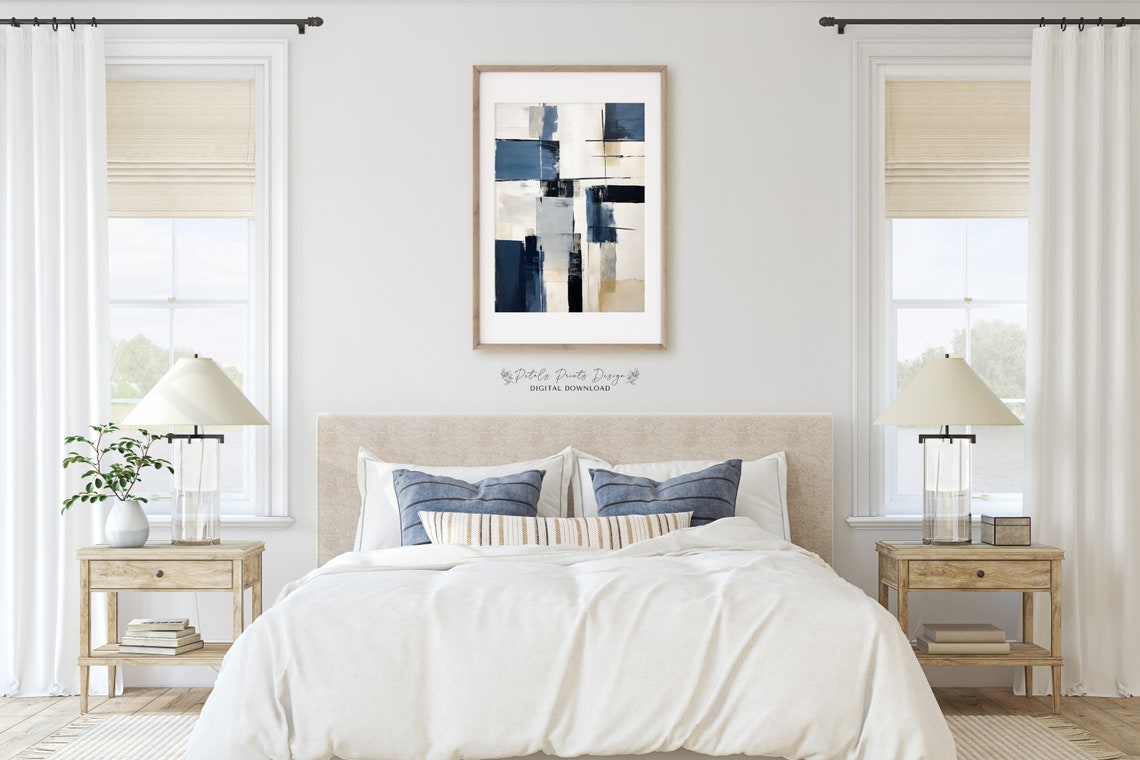 Black Navy Cream Geometric Blocks Vertical Modern Art Poster - Image 2