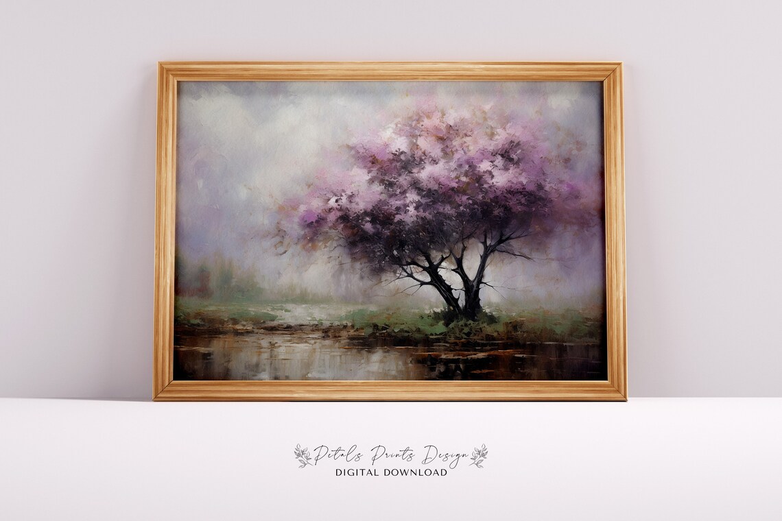 Tree Flower Lavender Vintage Oil Painting Art Print
